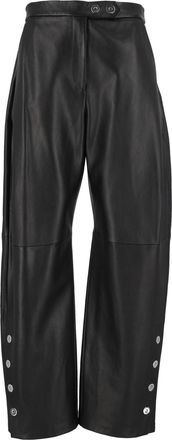 Sportmax Black Cinepresa Snap Button Cropped Lambskin Leather Pants