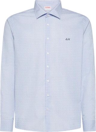 Sun 68 Bedrukt katoenen overhemd - Heren - Casual Overhemden - Blauw - M - Katoen - Overhemden