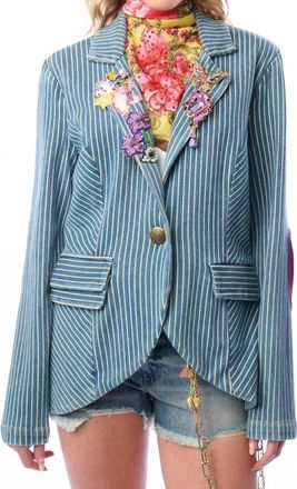 Aratta Alaia Blazer With Lapel Embellishments In Denim Stripe