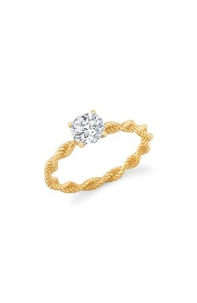 Crislu Brilliant Cut Cubic Zirconia Twisted Band Solitaire Ring in 18Kt Yellow Gold /Clear Stone at Nordstrom, Size 5