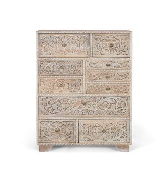 Giner&Colomer C&oacute;moda de madera de mango tallada a mano con diez cajones