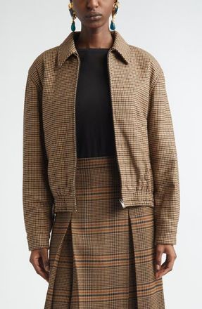 Saint Laurent Houndstooth Bomber Jacket in Beige/Marron/Noir at Nordstrom, Size 4 Us