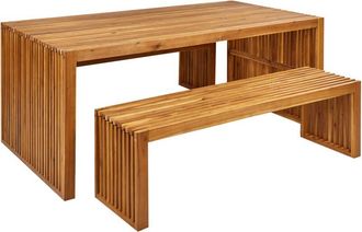 Beliani Conjunto De Jard&iacute;n De 3 Piezas Interior Exterior Mesa Bancos Madera De Acacia Clara Sulzano