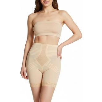 Rago Firm No Roll Breathable High Waist Thigh Slimmer Shaper in Beige at Nordstrom, Size 38