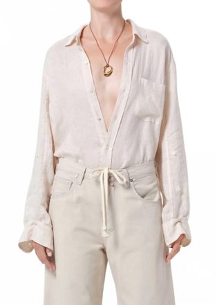 Citizens Of Humanity Kayla Shrunken Linen Shirt In Pale Stone