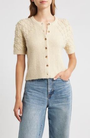 Rag & Bone Sierra Pom Short Sleeve Cardigan in Ivory at Nordstrom Rack, Size X-Large