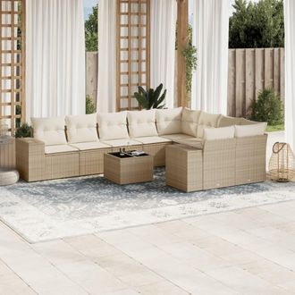 vidaXL Juego De Sof&aacute;s Jard&iacute;n Con Cojines Beige 10 Pzas Rat&aacute;n Sint&eacute;tico Vidaxl