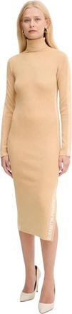 Elisabetta Franchi Viscose Jurk met Glanzende Banden - Dames - Kleedjes - Beige - L - Kleedjes