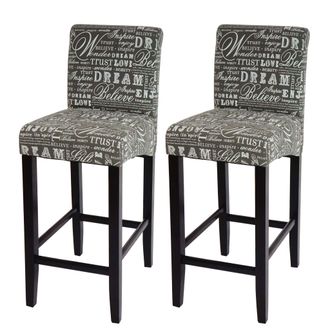 Hhg Hhg - Juego De 2 Taburetes De Bar 717, Taburete De Bar Taburete De Mostrador, Madera, Letras, Gris, Patas Oscuras, Tela/textil