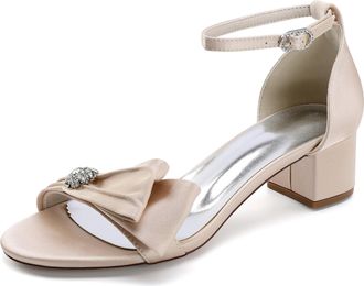 Generic Womens Block Heel Wedding Shoes Peep Toe Bridal Wedding Party Dress Low Heel 4.5Cm,Champagne,10 UK