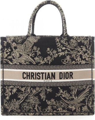 Dior Beige Black Canvas Handbag Tote Bag (Pre-Owned)