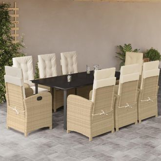 vidaXL Set Comedor De Jard&iacute;n 9 Pzas Con Cojines Rat&aacute;n Sint&eacute;tico Beige Vidaxl