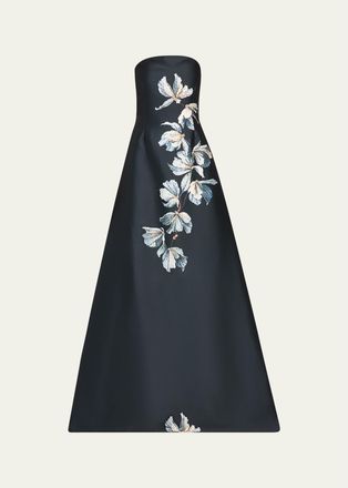 Teri Jon Beaded Floral Mikado A-Line Gown