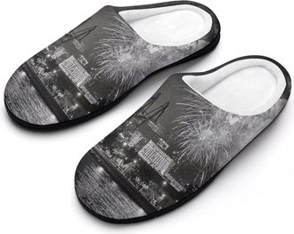 Generic Fireworks Night Sky Azerbaijan Baku Slippers Men Winter Warm Cotton Anti-Slip Indoor Slip-Ons House Shoes