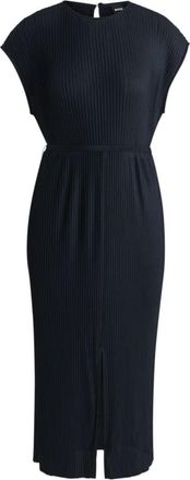 BOSS Belted sleeveless dress in high-shine plissé