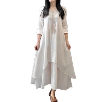 Generic Summer Dresses for Women UK Ladies Short Sleeve Loose Floral Print Dress Womens Green and Red Countryside Dress (White, L)