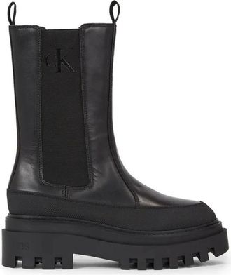 Calvin Klein Jeans Zwarte Flatform Chelsea Enkellaarzen - Dames - Chelseaboots - Zwart - 40 EU - Leer - Schoenen