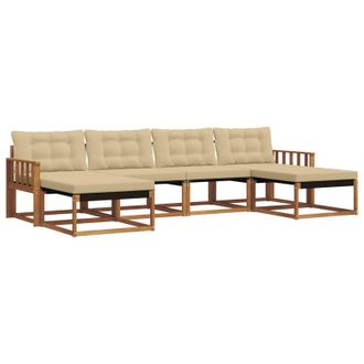 vidaXL Conjunto De Sof&aacute;s De Exterior Con Coj&iacute;n 6 Pcs Natural Y Beige Vidaxl