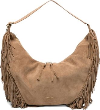 Orciani Peach Fringe Hobo Bag - Dames - Schoudertassen - Beige - ONE Size - Su&egrave;de - Tassen