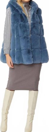 JayLey Luxury Faux Fur Hooded Vest In Light Blue