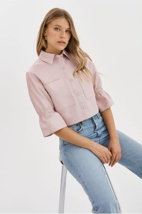 LaMarque CAROLINA | Leather Ruffle Sleeve Jacket in Rose at Nordstrom, Size Xx-Small