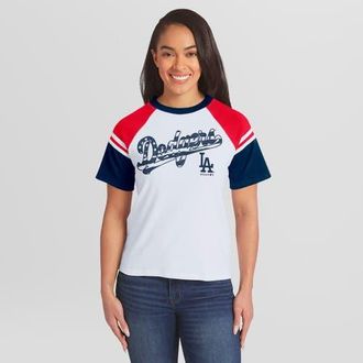 WEAR by Erin Andrews Womens WEAR by Erin Andrews White Los Angeles Dodgers Striped Raglan T-Shirt at Nordstrom, Size X-Large