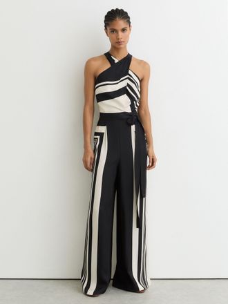 Reiss Scarf-print Belted Wide-leg Jumpsuit, 12