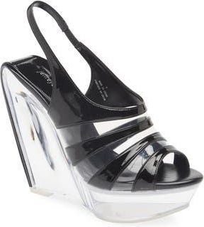 Jeffrey Campbell Slo Mo Slingback Platform Wedge Sandal in Black Patent Combo at Nordstrom Rack, Size 6.5