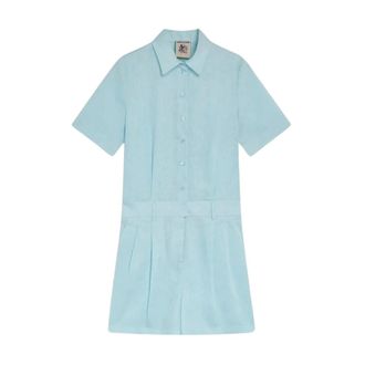 Semicouture Playsuits, female, Blue, XS, Linen jumpsuit with shirt and shorts