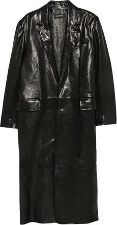 Ann Demeulemeester Knopen Leren Jas - Heren - Mantel - Zwart - L - Katoen - Jassen