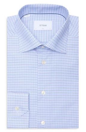 Eton Slim Fit Micro Check Cotton Dress Shirt in Medium Blue at Nordstrom Rack, Size 15.5
