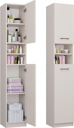 Topeshop Mueble De Ba&ntilde;o, Columna, 32 Cm, M&aacute;rmol 1.0, Estante, Columna, 2 Puertas, Cachemir, Beige