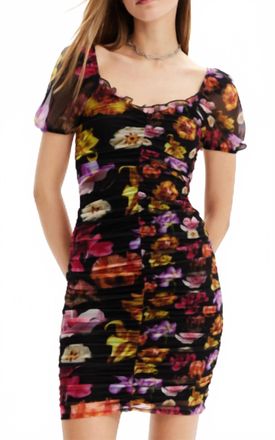 Desigual Short Ruched Dress In Black