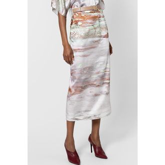 Roksanda Ilincic Irma High Waisted Printed Skirt in Brush Mint /Cinnamon /White at Nordstrom, Size 2