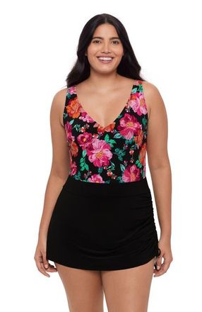 Trimshaper Julie Adjustable Skirt Control Swim Dress in Hothouse Garden at Nordstrom, Size 16W