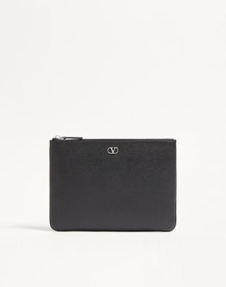 Valentino Garavani Vlogo Signature Grainy Calfskin Pouch
