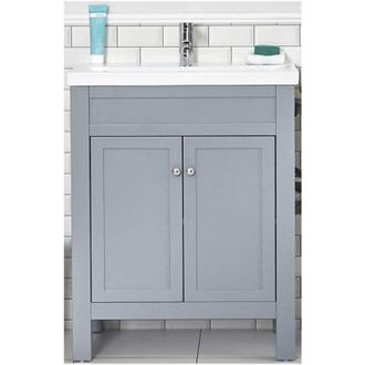 Milano Aston Light Grey 615mm Bathroom Cloakroom Vanity Unit with Basin and Round Handles - Chrome Handles