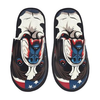 Generic Patriotic Bulldog Art Unisex House Shoes Breathable House Slippers Warm Sliders For Winter Indoor Bedroom M