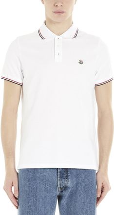 Moncler White Logo Shirt Collar Polo