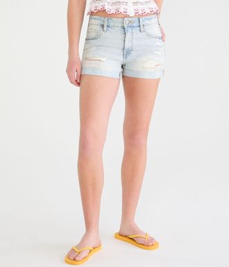 A&eacute;ropostale Premium Seriously Stretchy High-Waisted Denim Midi Shorts