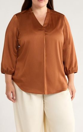 Jones New York Notch Neck V-Neck Top in Medium Chestnut at Nordstrom, Size 1 X