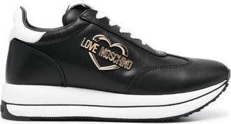Love Moschino logo-plaque low-top sneakers - women - Calf Leather/Rubber/Fabric - 37 - Black