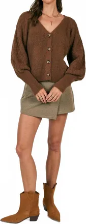 Sadie & Sage Sweeping Wind Button Front Cardigan In Oak Brown