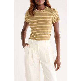Rag & Bone Luca Stripe Rib Baby T-Shirt in Khaki at Nordstrom Rack, Size Xx-Small