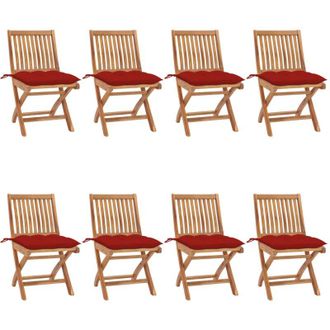 vidaXL Sillas De Jard&iacute;n Plegables 8 Uds Madera Maciza Teca Con Cojines Vidaxl