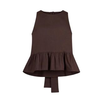 Liu Jo Sleeveless Tops, female, Brown, Size: XS Poplin Top with Bow