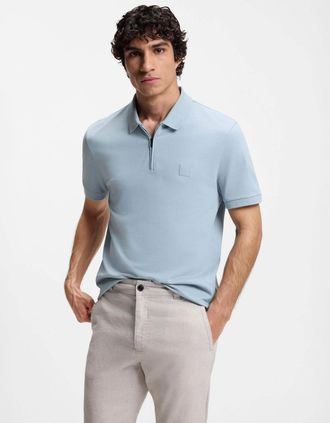 HUGO BOSS Mens BOSS Orange Passerzip Mens Zip Placket Polo Shirt - Light/Pastel Blue 458 - Size: 42