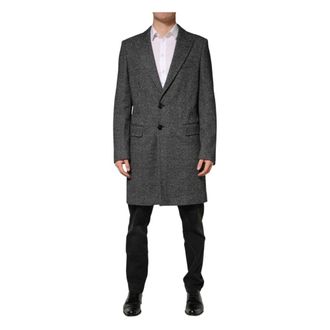 Dolce & Gabbana Single-Breasted Coats, male, Gray, Size: XL Dolce & Gabbana Gray Wool Blend Long Trench Coat Men Jacket