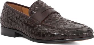 Dune London Mens Salaman - Woven Leather Pointed Toe Loafers - Brown - Size UK 11