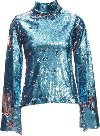 Halpern double faced sequins turtleneck sleeve top